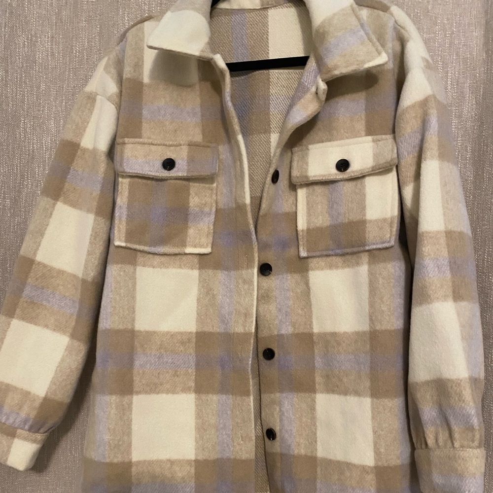 Tan and cream plaid shacket
